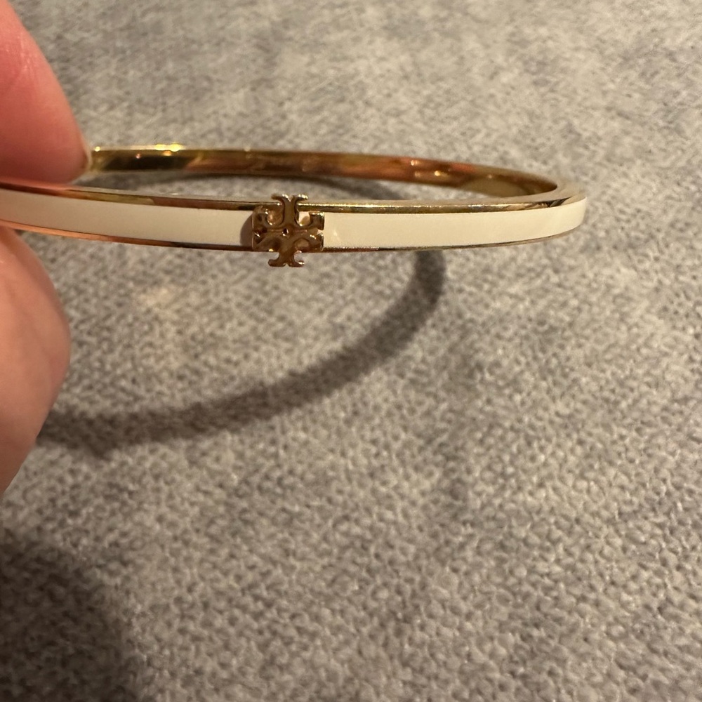 Tory Burch Gold-Tone White Enamel Bangle Bracelet